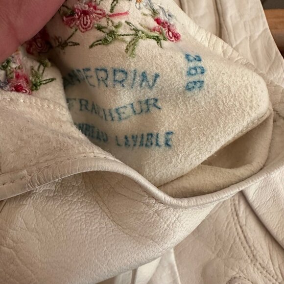 Vintage Gant Perrin White Leather Gloves With Floral Embroidery & Lined Interior - Picture 6 of 8